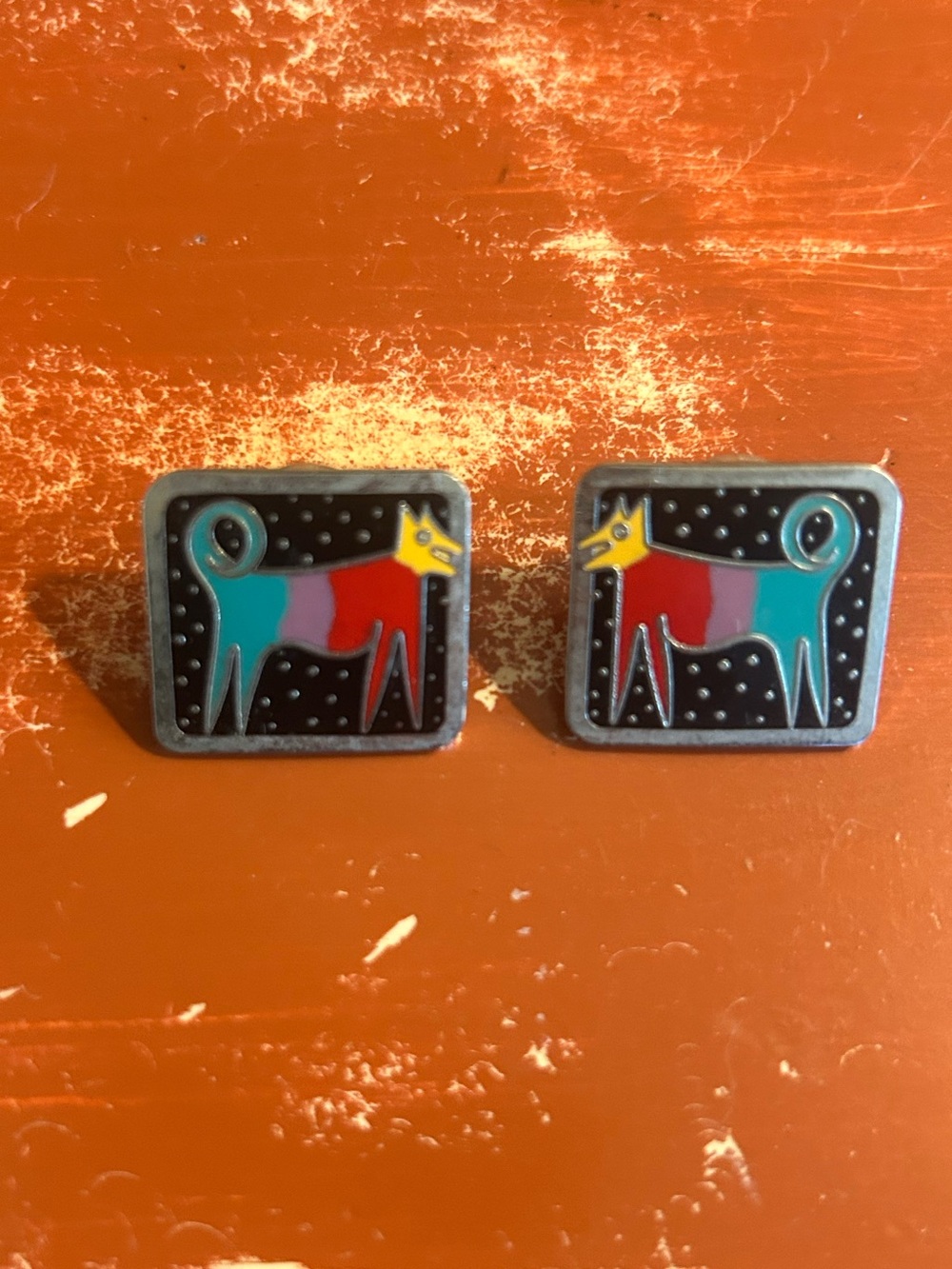 Laurel Burch Night Dog Aztec Square Stud Earrings